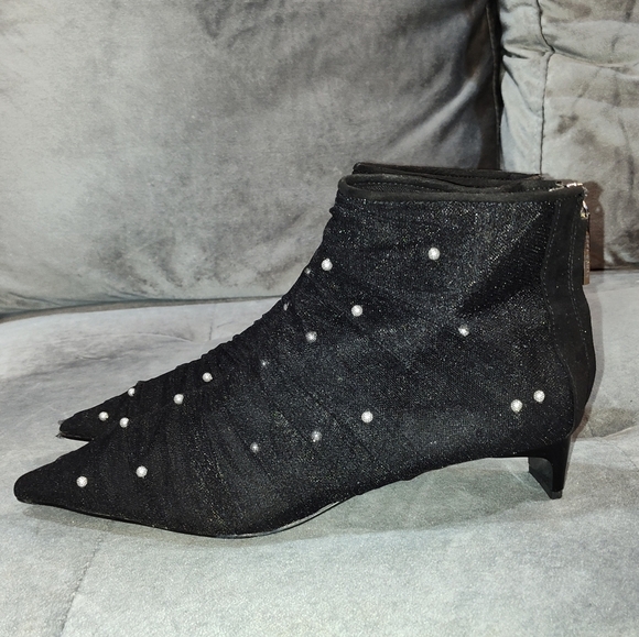 EUC Zara Women High Heel Embellished Pearl Tulle Ankle Boots Size 38 - Picture 2 of 7